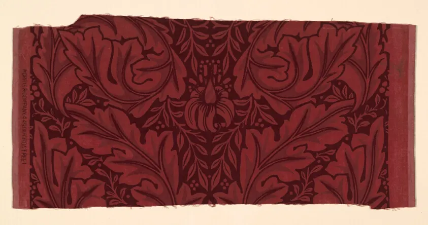 Scrolling acanthus leaves in green, gold, and rust