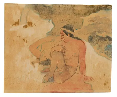 Two women resting on a Tahitian beach in pink and brown tones