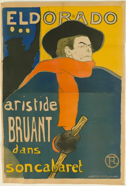 A man in a red scarf and black cape against a yellow-green background